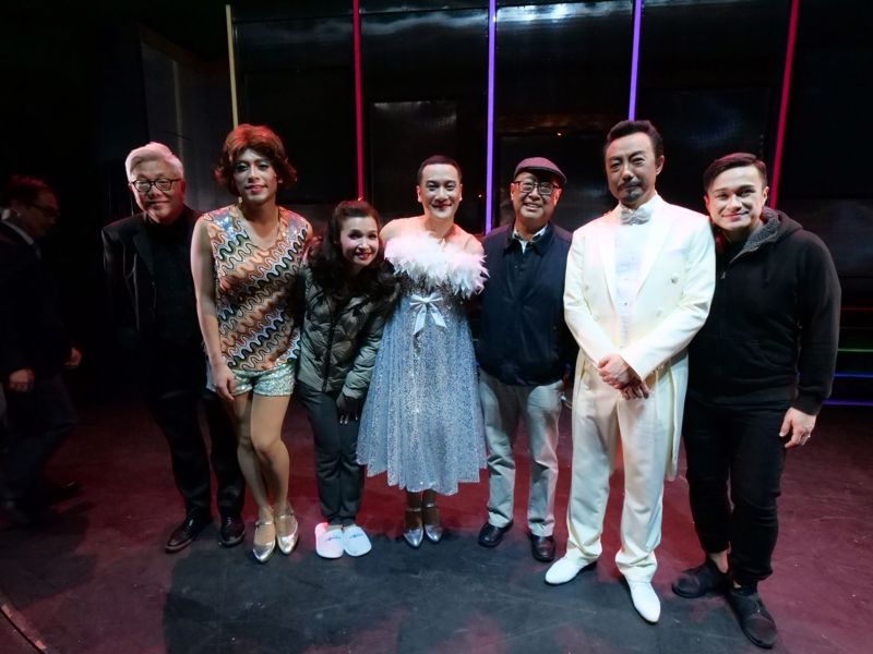 Mr David Mong pictured with director and actors of La Cage aux Folles at the backstage.